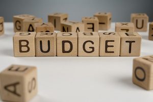Budget spelled out using wooden blocks